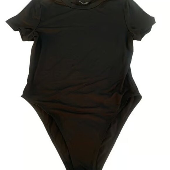 Shein Crewneck Solid Black Bodysuit Size Large EUC #M-029 - Picture 1 of 3